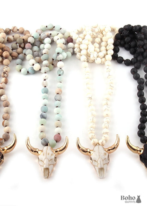 Boho Necklace, RH Amazonite Horn Natural Green Stone